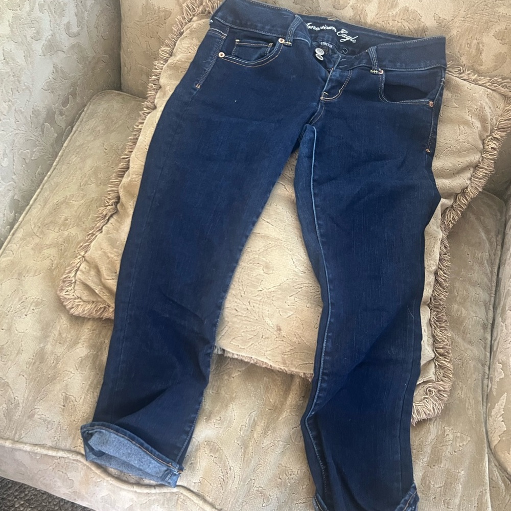 American Eagle Dark Blue Stretch Artist Cropped Jeans - Picture 1 of 3